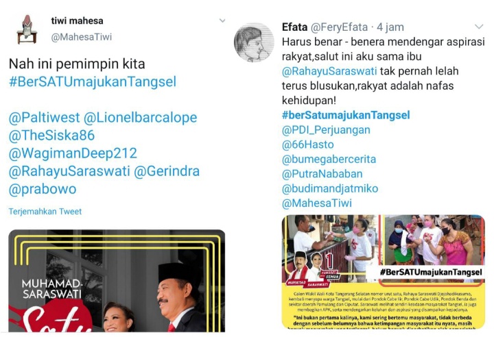 Nitizen Lewat Akun Twitter memberi dukungan Untuk Muhamad-Saraswati membawa perubahan untuk Tangsel