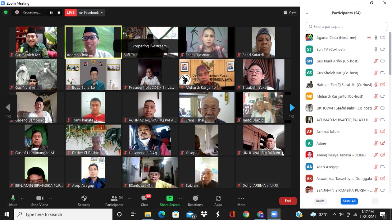 Komunitas Agama Cinta menggelar diskusi virtual zoom, pada hari Minggu, 21 November 2021, dengan tema " Benahi MU
